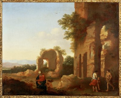 Abrahams og Isaks avreise (maleri på tre) av Cornelis van Poelenburgh or Poelenburch