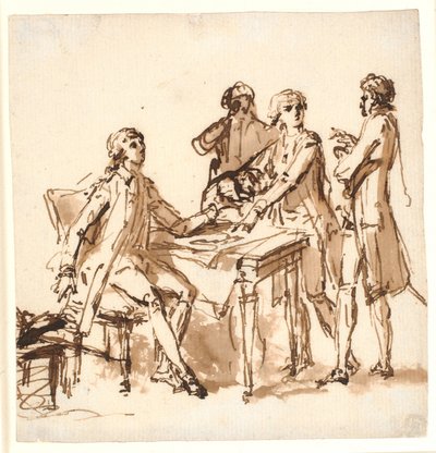 Fire menn rundt et bord diskuterer et prosjekt. av Cornelius Høyer