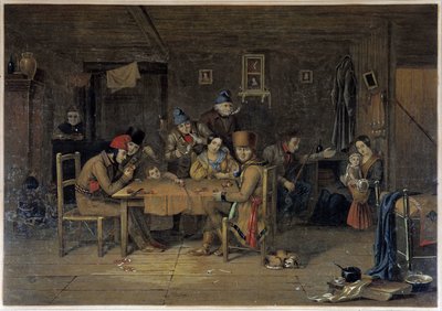 Franske nybyggere i Canada spiller kort - maleri av Krieghoff av Cornelius Krieghoff