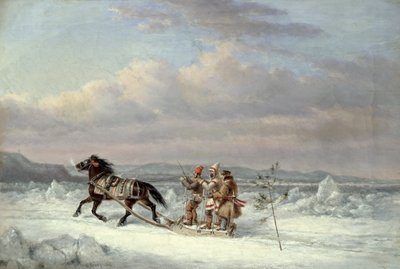 Jeger i hestetrukket slede av Cornelius Krieghoff