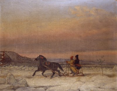 Slede i snøen av Cornelius Krieghoff