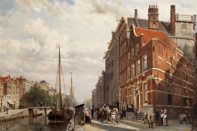 En utsikt over Makelaers Comptoir på Nieuwezijds Voorburgwal, Amsterdam, 1883 av Cornelis Springer