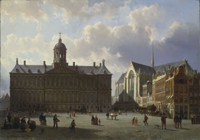 Dam-plassen med det kongelige palasset, Amsterdam, 1855 av Cornelis Springer