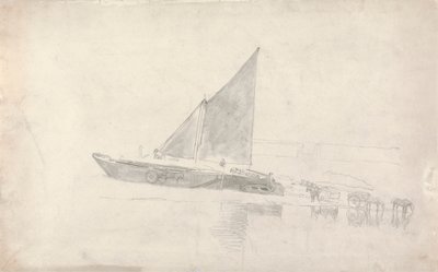 Studie av båter med hester og kjerrer av Cornelius Varley