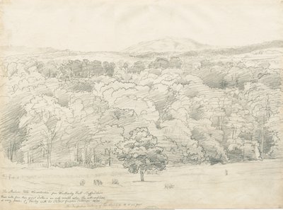 Wrottesley Hall - View of Malvern Hills: blyanttegning, 1820 av Cornelius Varley