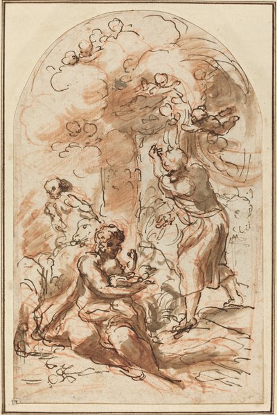 Studie for "Madonna della Scodella" [recto] av Correggio