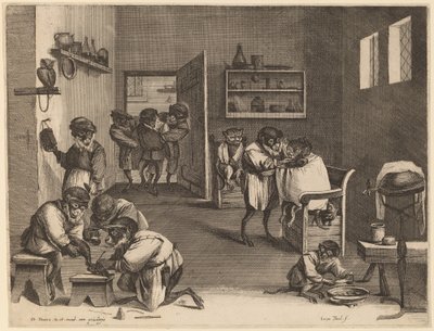 Apenes frisørsalong av Coryn Boel after David Teniers the Younger