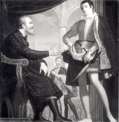 Michelangelo (1475-1564) og Francesco I (1541-87) de Medici av Cosimo Gamberucci or Gambaruccio