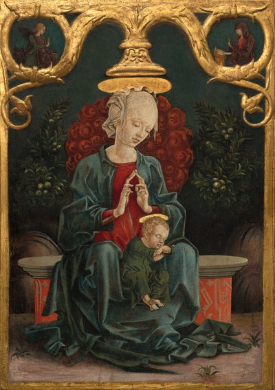 Madonna og barn i en hage, ca. 1460-70 av Cosimo Tura