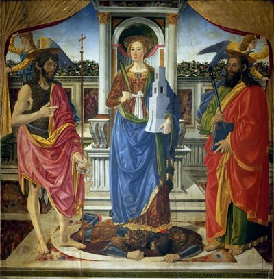 Den hellige Barbara med de hellige døperen Johannes og Matteus, ca 1470. av Cosimo di Lorenzo Rosselli