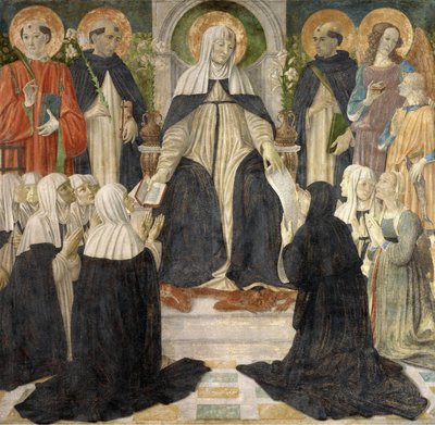 Saint Catherine of Siena as Spiritual Mother of the Second and Third Orders of Saint Dominic, c1499.    1197154   no       norwegian Successfully Translated  Original: The Philosophers Retreat Le Repos des Philosophes, 1871. Translat: The Philosophers