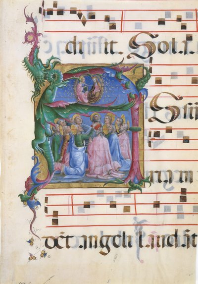 Manuskriptbelysning med antagelsen av jomfruen i en innledende A..., 1450-60. av Cosmè Tura