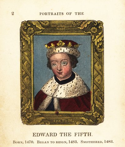 Portrett av kong Edward den femte, Edward V av England, født 1470, begynte regjeringstid 1483 og kvalt 1483 av Cosmo Armstrong