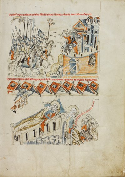 Tartarene som bærer hodet til Heinrich før slottet Liegnitz; Saint Hedwig ser i en drøm sønnens sjel båret til himmelen av Court workshop of Duke Ludwig I of Liegnitz and Brieg