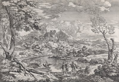 Landskap med en mann som viser Mercury ørnen til Jupiter, ca. 1695-99. av Crescenzio Onofri