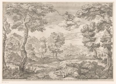 Adonis angrepet av en villsvin Landskap etter malerier i Palazzo Theodoli i San Vito Romano (serietittel) av Crescenzio Onofrij