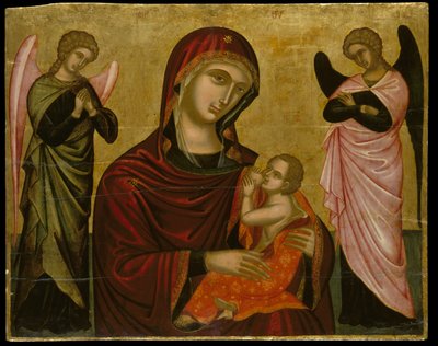 Icon of the Virgin Lactans with Two Angels (eggtempera på panel) av Cretan School