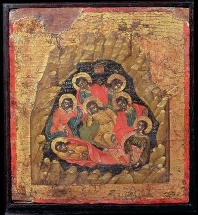 The Seven Sleepers of Efesos (tempera på panel) av Cretan School