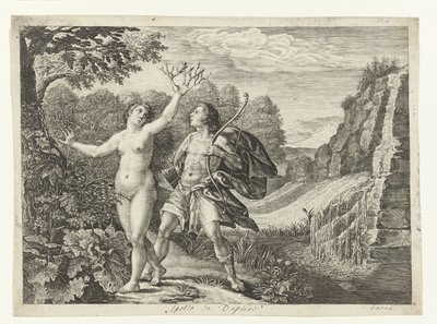 Apollo jager Daphne Metamorphoses of Ovid (serietittel) av Crispijn van de Passe (I)