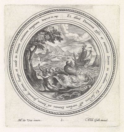 Fisken spyttet Jona ut på landet History of Jonah (serietittel) av Crispijn van de Passe (I)