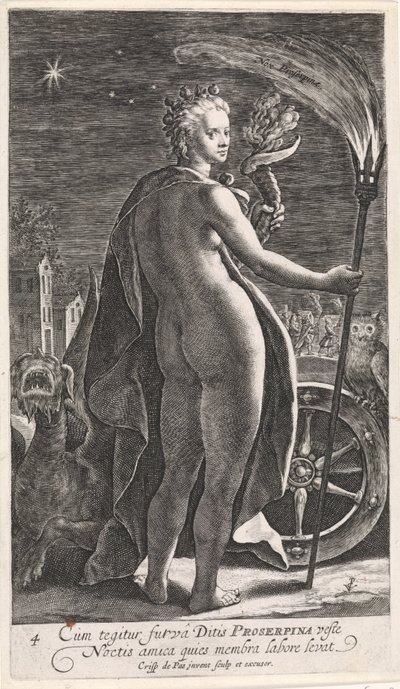 Natt Nox Proserpine (tittel på objekt) De fire ganger på dagen (serietittel) av Crispijn van de Passe (I)