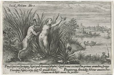 Pan en Syrinx Metamorfosen van Ovidius (serietittel) av Crispijn van de Passe (I)