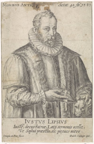 Portrett av Justus Lipsius Moribvs Antiqvis (tittel på objekt) av Crispijn van de Passe (I)