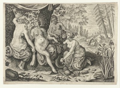 Nymfer fyller overflødighetshornet Metamorphoses of Ovid (serietittel) av Crispijn van de Passe (II) (attributed to)