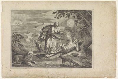 Prometheus skaper det første mennesket Metamorphoses of Ovid (serietittel) av Crispijn van de Passe (II) (workshop of)