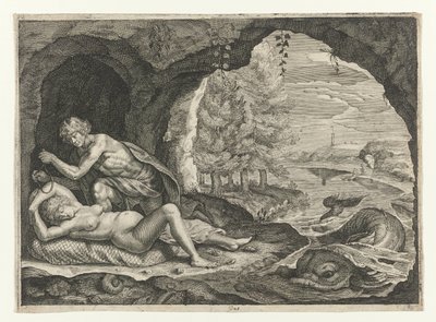 Peleus forfølger den sovende Thetis Metamorphoses of Ovid (serietittel) av Crispijn van de Passe (II)