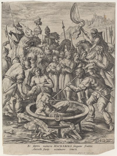 De syv makkabeiske brødre drept av Antiokus av Crispijn van de Passe I after Maarten de Vos