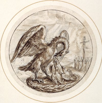 En pelikan i hennes fromhet, tidlig på 1600-tallet (penn og brunt blekk med brun vask) av Crispin I de Passe
