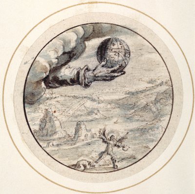 Hånd med Celestial Sphere, tidlig på 1600-tallet (penn og brunt blekk med grå og brune vasker og hvit kroppsfarge) av Crispin I de Passe