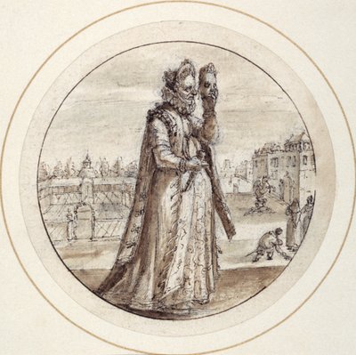 Helena med maske, tidlig på 1600-tallet (penn og brunt blekk med brun vask) av Crispin I de Passe