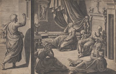 Saint Nicholas of Bari og de tre fattige jentene, 1587. av Cristofano Cartaro