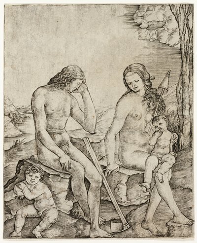 Adam og Eva med spedbarn Kain og Abel av Cristofano Robetta