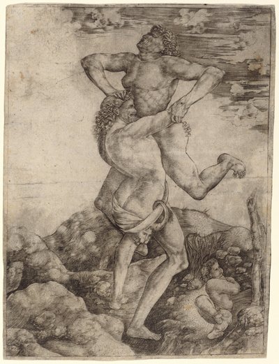 Hercules og Antaeus av Cristofano Robetta, after Antonio del Pollaiuolo