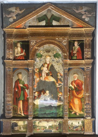 Kronet Madonna og barn med engler, Saint Paul, Saint Peter av Cristoforo (fl.1525-1578) & Pancalino Raffaele (fl.1514-1573) Pancalino