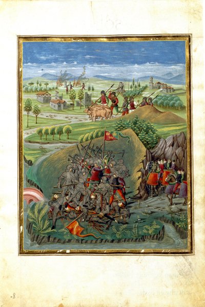 Innflytelse av planeten Mars: krigsscene (miniatyr, ca. 1470) av Cristoforo De Predis