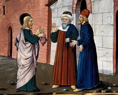 Judas går til presten og bekjenner sitt svik mot Kristus, fra Leggendario Sforza-Savoia av Cristoforo De Predis