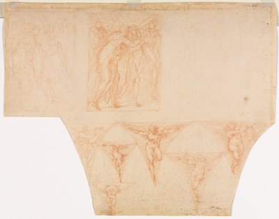 Studies for Christ Meeting His Mother..., Studies of an Angel in a Pendentive verso, 15991604. av Cristoforo Roncalli