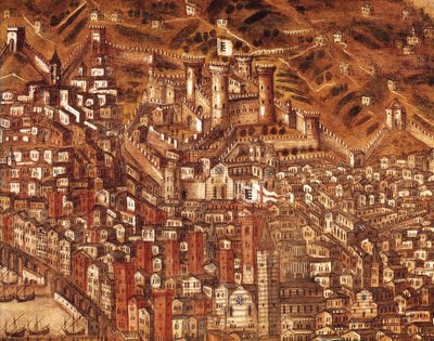Utsikt over Genova og dets slott (detalj) 1597 (olje på lerret) av Cristoforo de Grassi