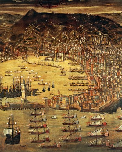 Utsikt over Genova og dens havn, Maleri av Cristoforo Grassi (1565-1598), Italia av Cristoforo de Grassi