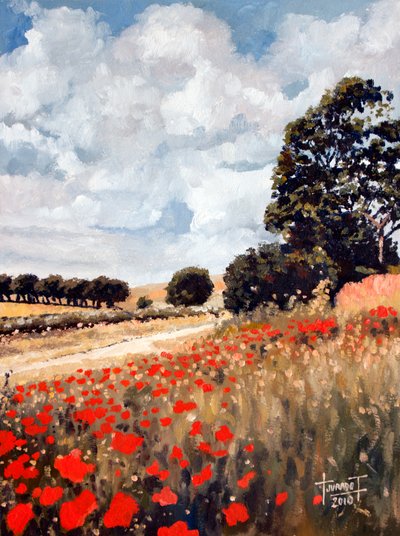 Wild Poppies, Hertfordshire, 2010 (olje på papir) av Cruz Jurado Traverso