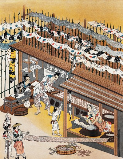 Håndverkere på jobb, maling av silkeskjermer, Edo-perioden (1600-1868) av Culture Edo