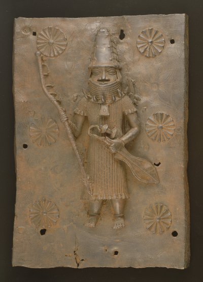 Minneplakett som viser kriger, Benin, Nigeria (bronse) av Culture Edo