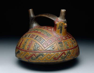 Dobbeltut stropphåndtakskar som viser en falk, Early Horizon, Epoch 8, ca. 500-400 f.Kr. (keramikk og harpikssuspendert maling) av Culture Paracas