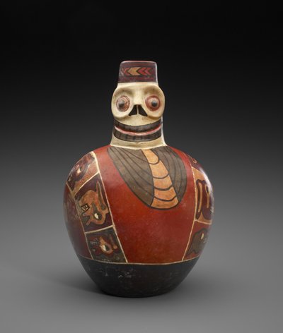 Figurflaske med dødsmaske, 600-1000 e.Kr. (keramikk med slip) av Culture Wari