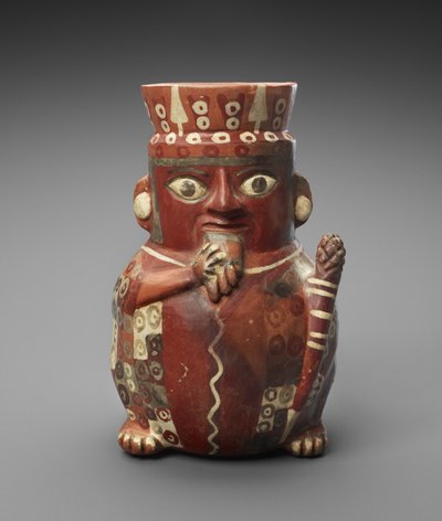 Figurkrukke med panorør og kølle, ca. 600-1000 AD (keramikk med slip) av Culture Wari
