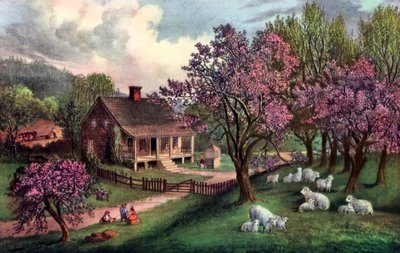 American Homestead våren, 1869 av Currier and Ives